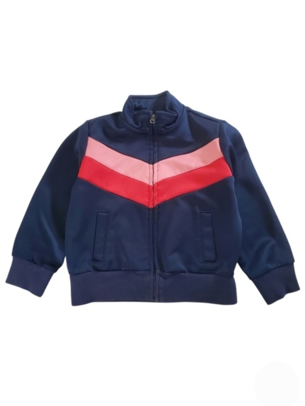 K1183 * Gymboree Girls Chevron Track Jacket Navy Blue Pinks Size XXS (3)